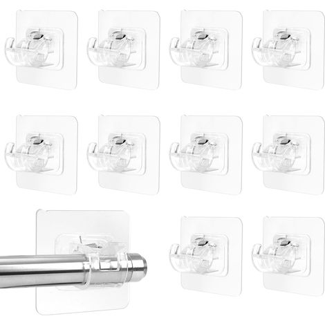 CSPARKV Ganchos autoadhesivos para cortinas, paquete de 10, sin necesidad de taladrar, adhesivos para barra de cortina, para cocina y baño (1/5)