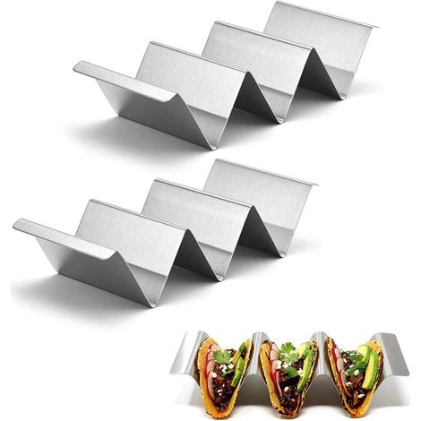 2er-Pack Edelstahl-Taco-Halter – Stabiler Halter für 2-3 Tacos mit harter oder weicher Schale, für einfaches Belegen und Essen (1/5)