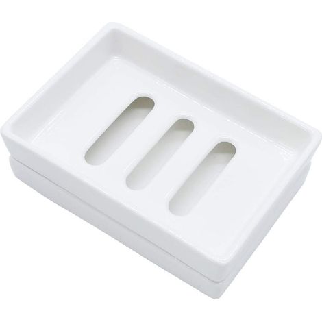 Porte-savon en céramique, porte-savon pour savon à vaisselle, plateau à savon double couche (1/5)