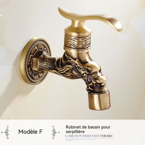 Robinet lave-linge antique cuivre massif, mural eau froide pour bassin à balai (1/4)