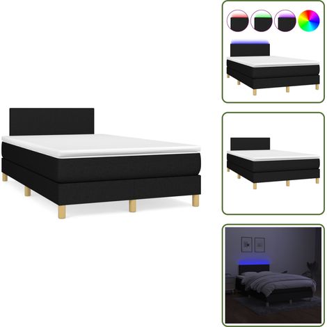 Letto con luci LED - vidaXL Letto a Molle con Materasso e LED Nero 120x190 cm in Tessuto - Materasso con molle insacchettate