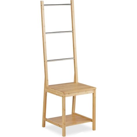 Valet de chambre 133 x 40 x 42 cm confortable 3 barres rangement pratique style naturel en bambou beige (1/4)
