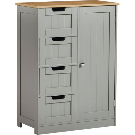 Priano 4 Drawer 1 Door Freestanding Cabinet Bathroom Storage Cupboard, Grey-&-Oak