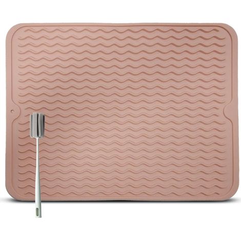 Grand Tapis Egouttoir Vaisselle - Évier Épais pour Un Séchage Rapide, 40 x 30 cm de avec Éponge Brosse, sans BPA, Égouttoir à Pliable Antidérapant Rose 40x30'Rose 40x30 cm'Rose'40x30 cm