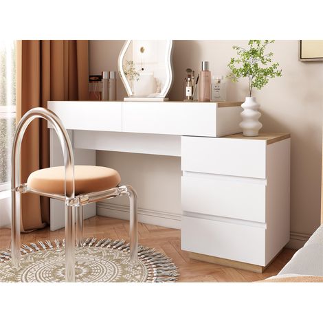 Modernluxe – Coiffeuse moderne 5 tiroirs – Panneaux de particules E1 – Dimensions 125 x 39 x 76 cm – Finition chêne pour chambre élégante (1/5)