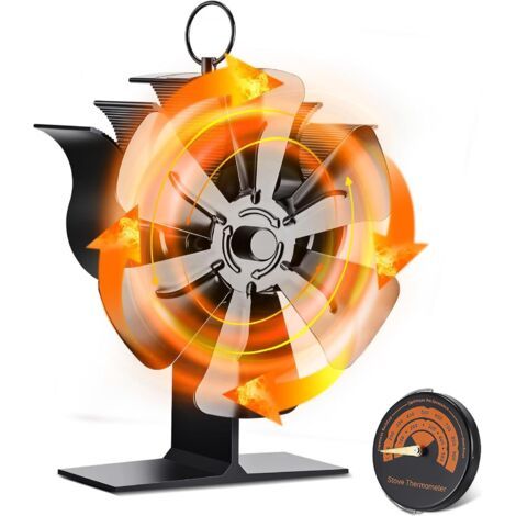 Ventilateur de poêle à bois 6 pales – Silencieux et alimenté par la chaleur – Circulation d'air chaud jusqu'à 20m² – Aluminium anodisé (1/5)