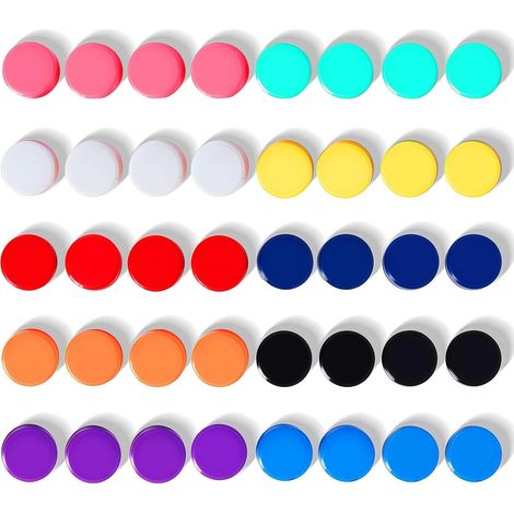 40 aimants frigo puissants, 10 couleurs, plats et ronds, pour tableau blanc, frigo, photos et cartes. (1/5)