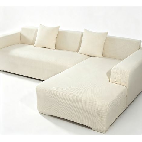 Copridivano angolare elasticizzato in jacquard, spesso, antiscivolo, lavabile, con bordo elasticizzato, bianco, 3 posti (190-230 cm) (1/5)