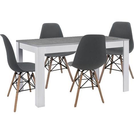 Pack Mesa de Comedor o Cocina Fija Blanco y Gris + 4 Sillas Estilo Nordico Gris (1/5)