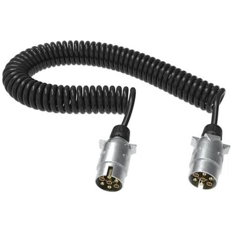 Pair Rallonge de remorque 12 V 3 m – 7 broches – fiche métallique – câble spiralé pour camions, voitures, véhicules utilitaires, remorques, semi-remorques