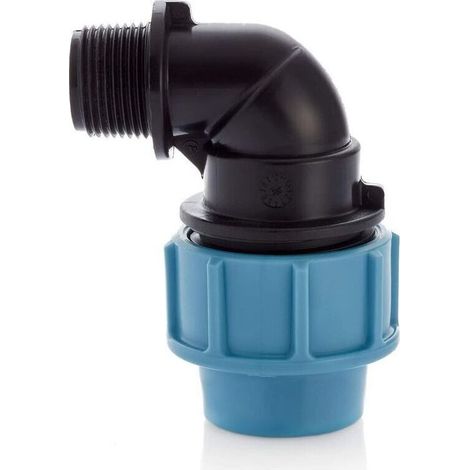 Raccord réducteur à compression coudé à 90 degrés en plastique MDPE PE 1/2" femelle 20 mm (1/3)