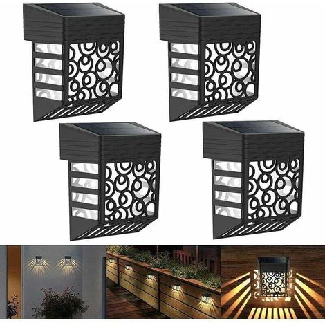 Lampe Solaire Exterieur Jardin, 4 Pack Lampe de Clôture Solaire Éclairage Mural D'extérieur IP54 Étanche Lumière Solaire Extérieure Décorative pour Terrasse, Chemins AUTO ALLUMAGE/Éteindre,de DEBUNS