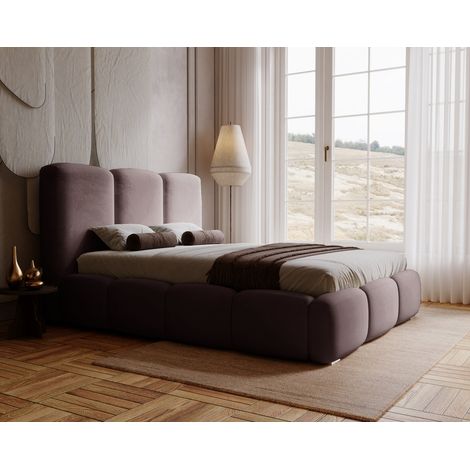 Emporius Lit coffre 200x200 cm Merkad, lit adulte avec rangement et cadre métallique, Marron (1/5)