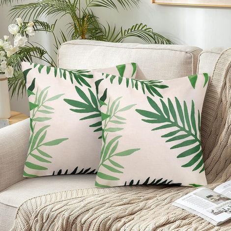 Housse de Coussin 40x40cm Vert Feuilles Motif Housse Coussin Polyester Taie d'oreiller Coussins de Canapé Décoratifs pour Jardin Chaises Voiture Salon Chambre à Coucher Bureau Maison Décor Lot de 2 (1/5)