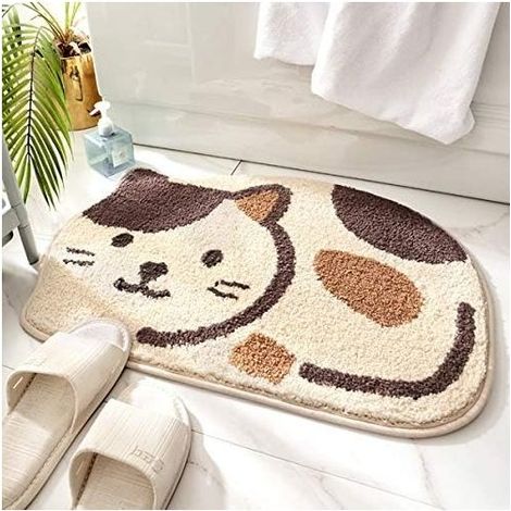 Shower Mat, Bathtub, Bathroom Mat, Non-Slip, Absorbent Adorable Pattern Soft Dry Door Mat Cat Image (1/4)
