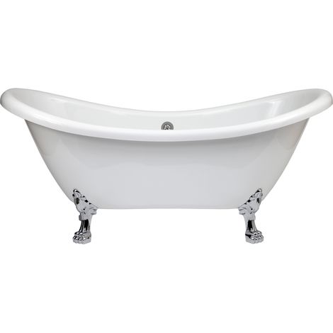 Milano Legend White 1750mm x 730mm Bathroom Double Ended Freestanding Slipper Bath with Feet - Large Chrome Claw Feet