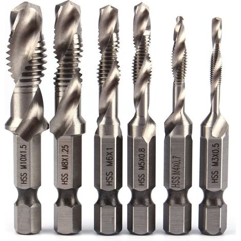 Set di 6 maschi metrici HSS M3-M10 – esagono da 1/4″ – impugnatura in acciaio rapido – foratura con filettatura destrorsa