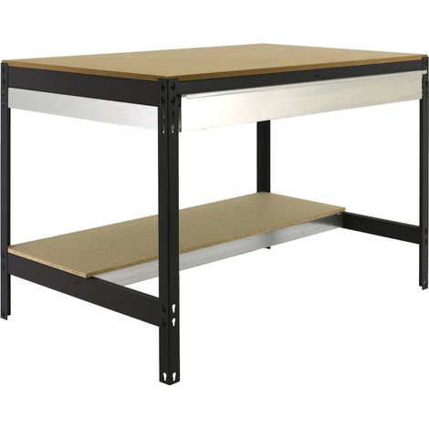 SimonRack Banco da Lavoro da Officina, Portata 400 kg, 842x910x610 mm, Cassetto e Ripiano, Tavolo da Lavoro, Antracite/Legno – Bt-0