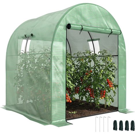 Serre tunnel en acier et polyéthylène résistant aux UV de 1,8 x 1,8 x 2 m pour potager, avec portes et fenêtres à enroulement, verte