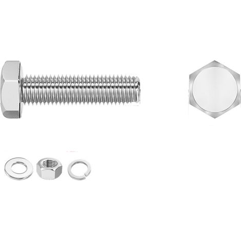 Tornillos de cabeza hexagonal con tuercas y arandelas planas, tornillos de acero inoxidable M340mm, aptos para equipos/máquinas (100 juegos). (1/5)