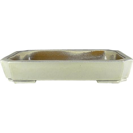 Vaso per bonsai rettangolare in gres smaltato bianco 40,5x28,5x5,5 cm - J021c