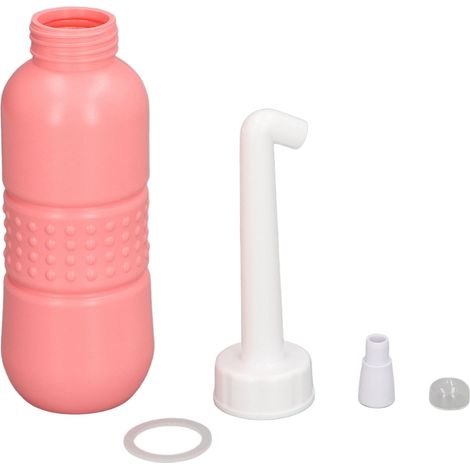Bidet portable 450 ml, flacon pulvérisateur d'eau portable avec couvercle anti-poussière et embout blanc, pour la maison, les voyages et les activités de plein air. Flacon rose. (1/5)