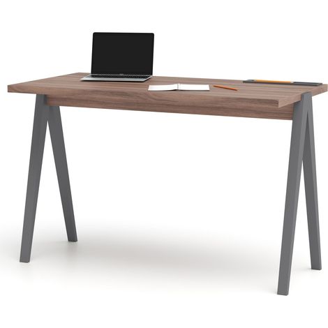 Bureau, modèle 635, collection COLMAR, en mélamine noyer avec pieds et plateau en couleur graphite. (1/4)
