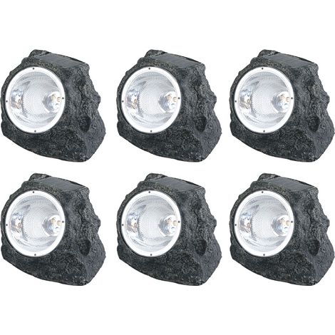 6er Set Design Solar LED Außen Stand Leuchten Terrassen Balkon Stein Lampen grau