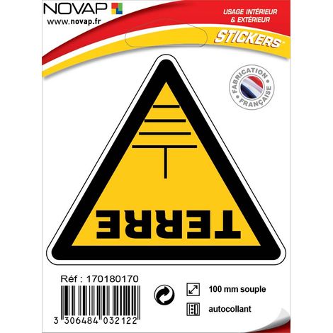Panneau Danger prise de terre - Adhésif Triangle 100mm - 4032122