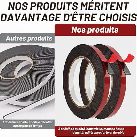 Ruban Adhésif Double Face 1mm x 5 mètre, en Mousse Acrylique, Ruban Étanche pour Fixation Bandes LED, Automobile, Usage Intérieur et Extérieur Sans Perçage (1/2)