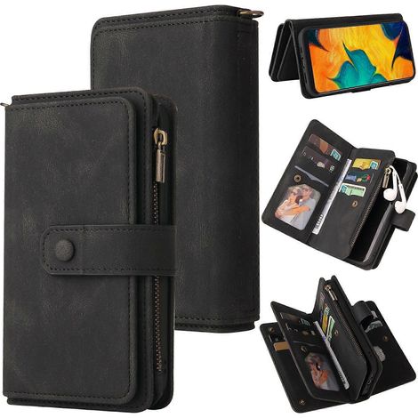 Pour Samsung Galaxy A20 / A30 Skin Feel PU + TPU Étui en cuir à rabat horizontal avec support et 15 cartes Emplacement et portefeuille et poche à fermeture éclair et cordon (1/4)