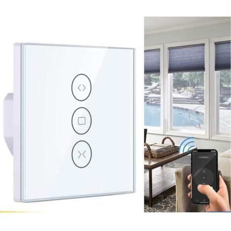 WiFi Interrupteur Volet Roulant Connecté,Interrupteur Intelligent Mural de Rideau Compatible avec Alexa,Smart Life,Google Home,Timer (1/4)