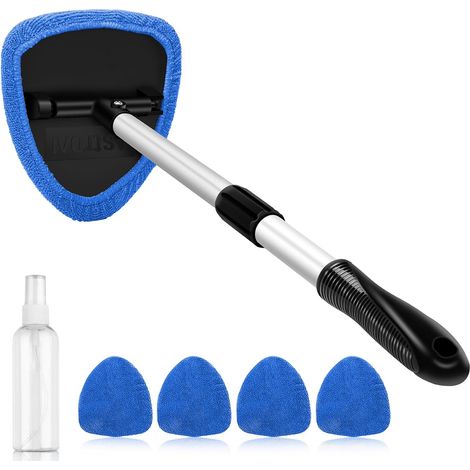 Nettoyant pour pare - brise, 4 nouveaux chiffons torsadés, kit essuie - glace automatique de nettoyage de pare - brise avec poignée télescopique, bleu