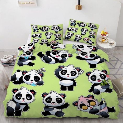 Bettwäsche-Set 155x220 cm 3-teilig mit Panda Motiv, Mikrofaser, Reißverschluss