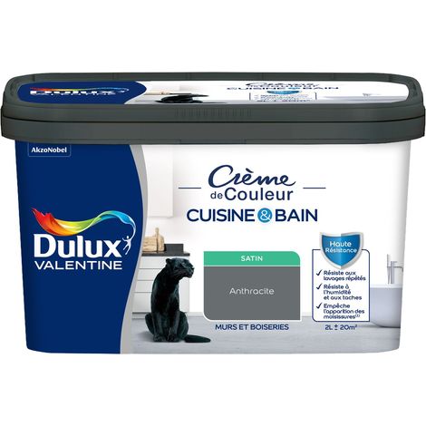 Dulux Valentine Peinture Intérieure Crème de Couleur Cuisine et Salle de bain - Satin Anthracite 2 L