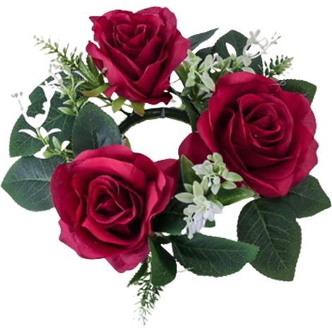 Couronne Pour Bougie Pilier - Couronne Florale Artificielle En Soie - Diamètre 23 Cm - Rouge - Décoration De Table Ou Porte - 1 Pièce (1/5)