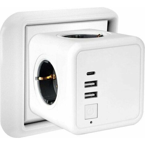 Multipresa da parete Cube con 4 prese e 3 multiprese USB, multipresa USB 7 in 1 con interruttore per casa e ufficio
