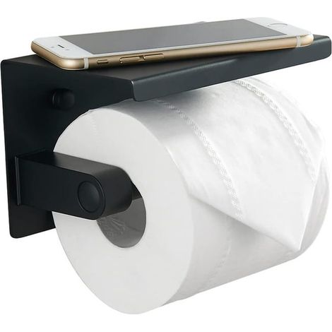 Porte-papier toilette noir, porte-rouleau de papier toilette en acier inoxydable 304 avec étagère pour téléphone, support mural pour papier toilette (1/5)