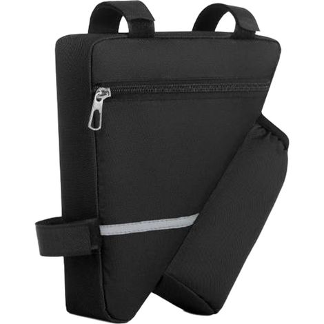 Borsa da telaio per bicicletta, borsa portaoggetti per bicicletta, con portaborraccia e strisce riflettenti, borsa triangolare per bicicletta, per mountain bike e bici da strada, nera (1/5)
