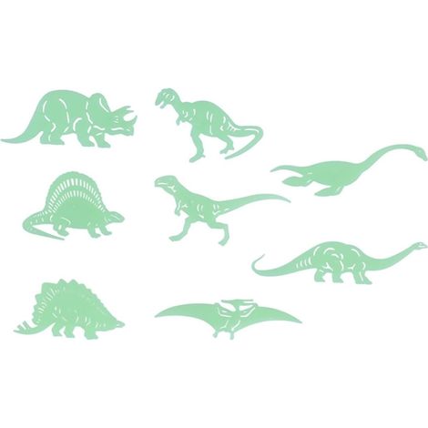 Lot de 4 stickers muraux dinosaures vert fluorescent (1/5)