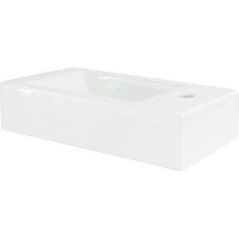 ML-Design Waschbecken aus Keramik in Weiß 46x26x11 cm, Eckig, klein, Hahnloch rechts, Wandmontage oder Aufsatzwaschbecken, Moderne Waschtisch Waschschale Waschplatz Handwaschbecken, für Badezimmer