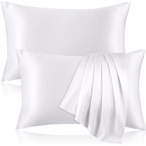 Lot de 100 taies d’Oreiller 19% Soie de mûrier pour Les Cheveux et la Peau, des Deux côtés, avec Fermeture éclair Invisible – Taies rafraîchissantes 600 mommes, 600 Fils, Taille.Standard（51×66cm）, Bla