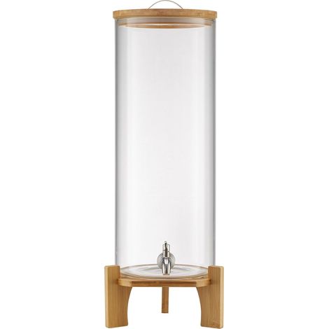 Distributeur de boissons en verre 13L avec support en bois pour fêtes, robinet en acier inoxydable pour thé glacé et jus (1/5)