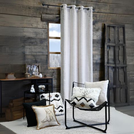Rideau tamisant beige 140x260 cm – Imitation fourrure – 100% polyester – 8 oeillets ronds argent – Lavable en machine 30°C (1/3)