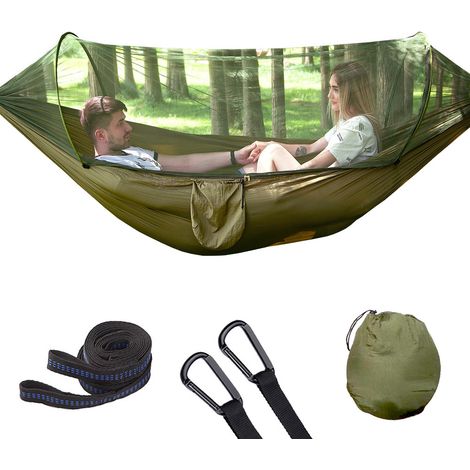 Amaca ultraleggera da viaggio per esterni Amaca da Campeggio con corde di sospensione e moschettoni in acciaio, 290 x 140cm, per Giardini Interni ed Esterni (verde militare) (1/5)