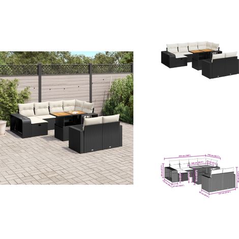 Salon de jardin 11 pcs avec coussins noir résine tressée - Ensemble Salon De Jardin - Mobilier De Jardin - Table De Jardin Extensible - Chaise De Jardin - Fauteuil De Jardin