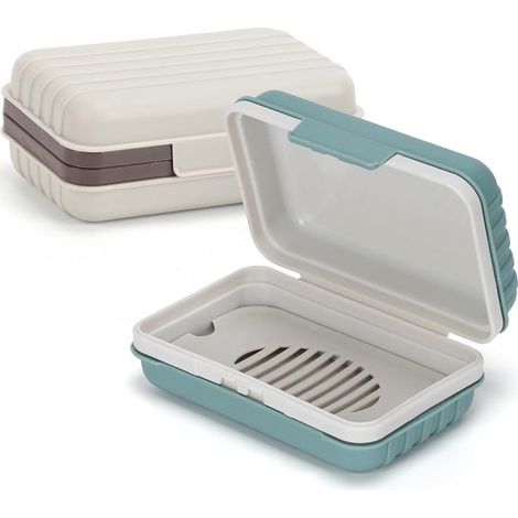 2 portasapone con coperchio, portasapone da viaggio portatile con vassoio raccogligocce, portasapone da viaggio impermeabile e a prova di perdite per doccia e uso esterno (g) (1/5)