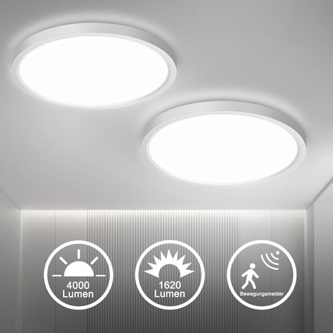 Lot de 2 Plafonniers LED Détecteur de Mouvement 18 W, 1800 LM, Blanc Neutre 4000 K, IP44 Étanche, Ultra Plat, Idéal pour Couloir, Escalier, Cave, Balcon et Entrepôt (1/5)