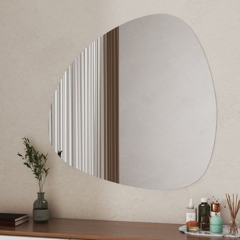WDWRITTI Asymmetrischer Spiegel 60 x 60 cm Badspiegel Asymmetrisch Wandspiegel Dekorative Spiegel für Badezimmer Wohnzimmer Schlafzimmer Gäste WC