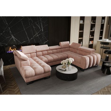 Wohnlandschaft Schlafsofa BASTIEN in Stoff Terra Puderrosa Ottomane Links